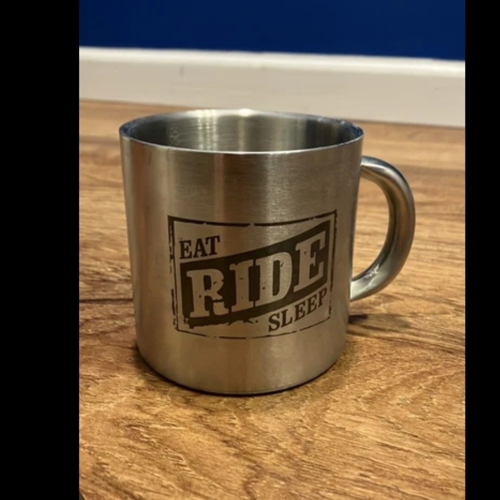 Marlboro Silver Mug with 'Eat Ride Sleep' Design